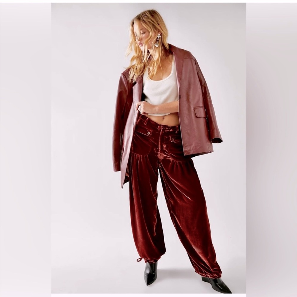 free people velvet lotus jean - maroon balloon pant